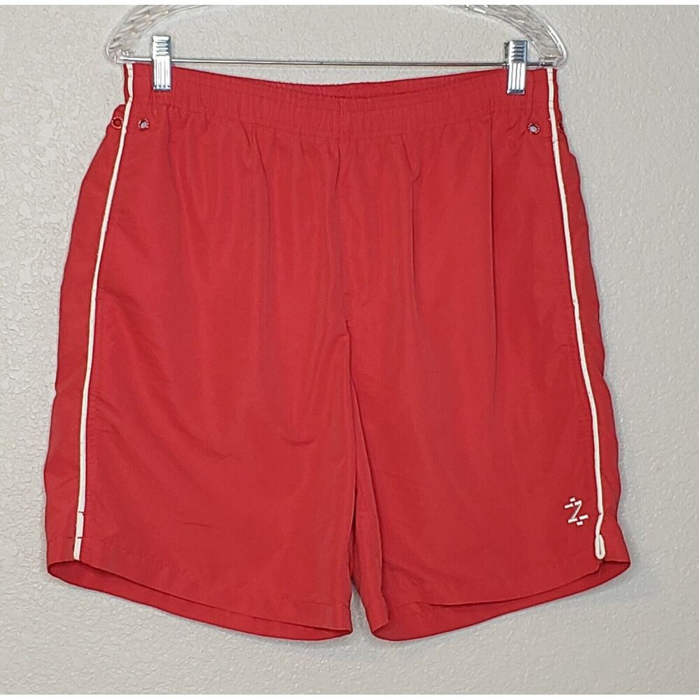 IZOD Mens Swimwear Large Red‎ Built in Mesh Brief Elastic Tie Waist Swim Trunk